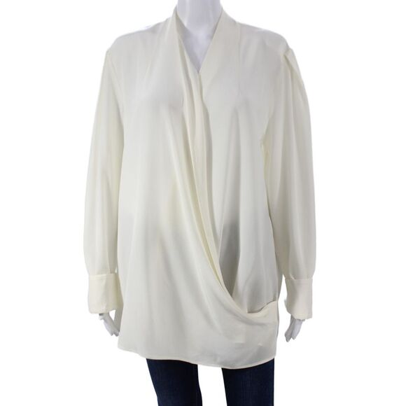 Etro Tops - Etro Women V-Neck Silk Tunic Blouse Ivory Long Sleeve Size 50
